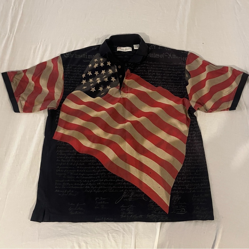 Vintage 90s American Flag Decloration of Independence Distressed Collared Shirt